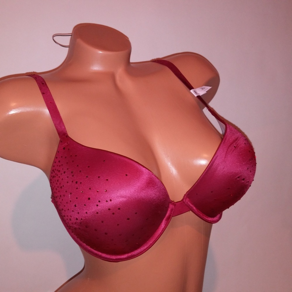 Victoria Secret Bra 36C Bombshell Push Up Bling Red Studded Very Sexy Adds 2 Cup